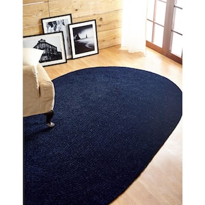 Chenille Braid Collection Navy 96" x 120" Oval 100% Polyester Reversible Solid Area Rug