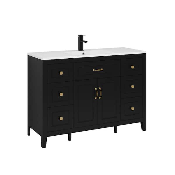 48 in. W x 18 in. D x 33 in. H Black Bath Vanity with White Resin Sink Top