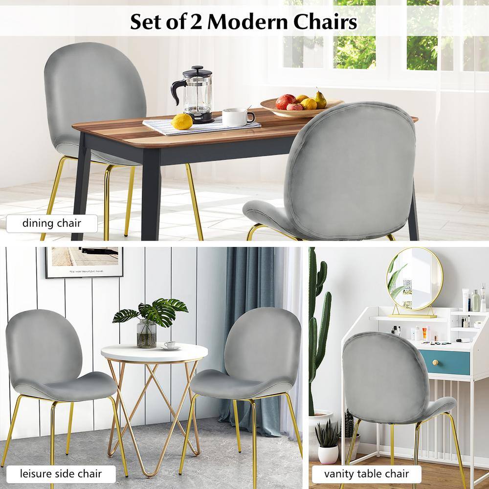 Gray Velvet Upholstered High Back Side Chair with Wood and Metal Frame