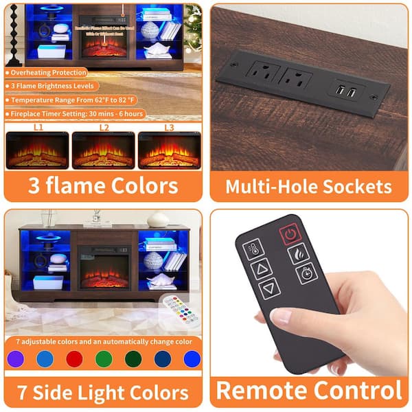 58 in. Freestanding Fireplace TV Stand with 18 in. Electric Fireplace insert, Adjustable Heat, Remote, Timer in Espresso