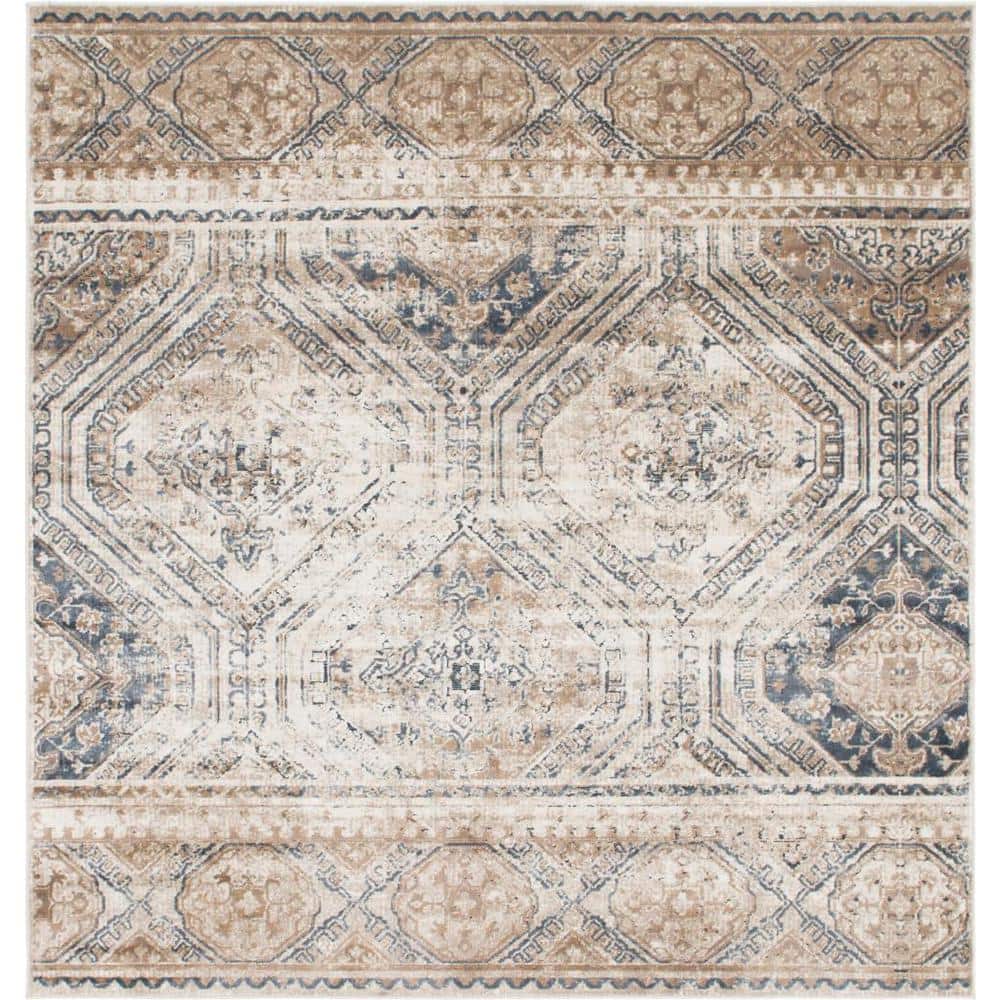 Eliza 7' Square Blue Beige Stain-Resistant Indoor Rug