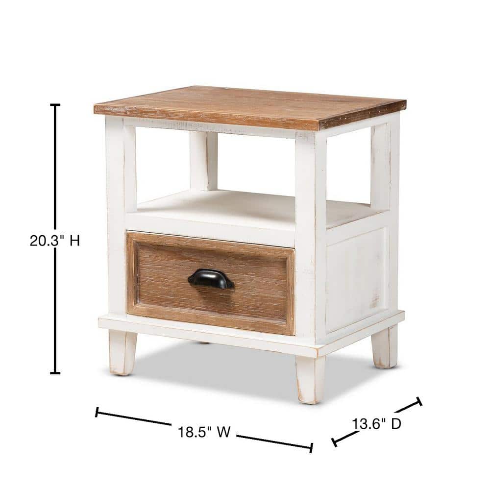 Glynn Rustic White and Oak Brown 1-Drawer Nightstand