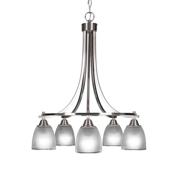Unbranded Madison 5-Light Brushed Nickel Round Chandelier with 5 in. Clear Ribbed Glass Shades, No bulbs included