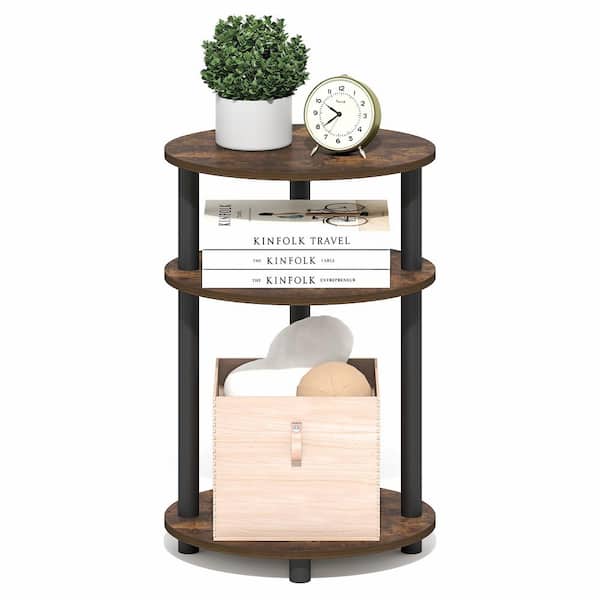 TURN-N-TUBE Side Table, 3-Tier Oval End Table, Night Stand, Amber Pine/Black