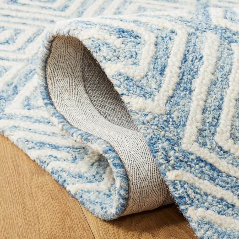 Light Blue and Ivory Geometric Wool Hand-Tufted Area Rug
