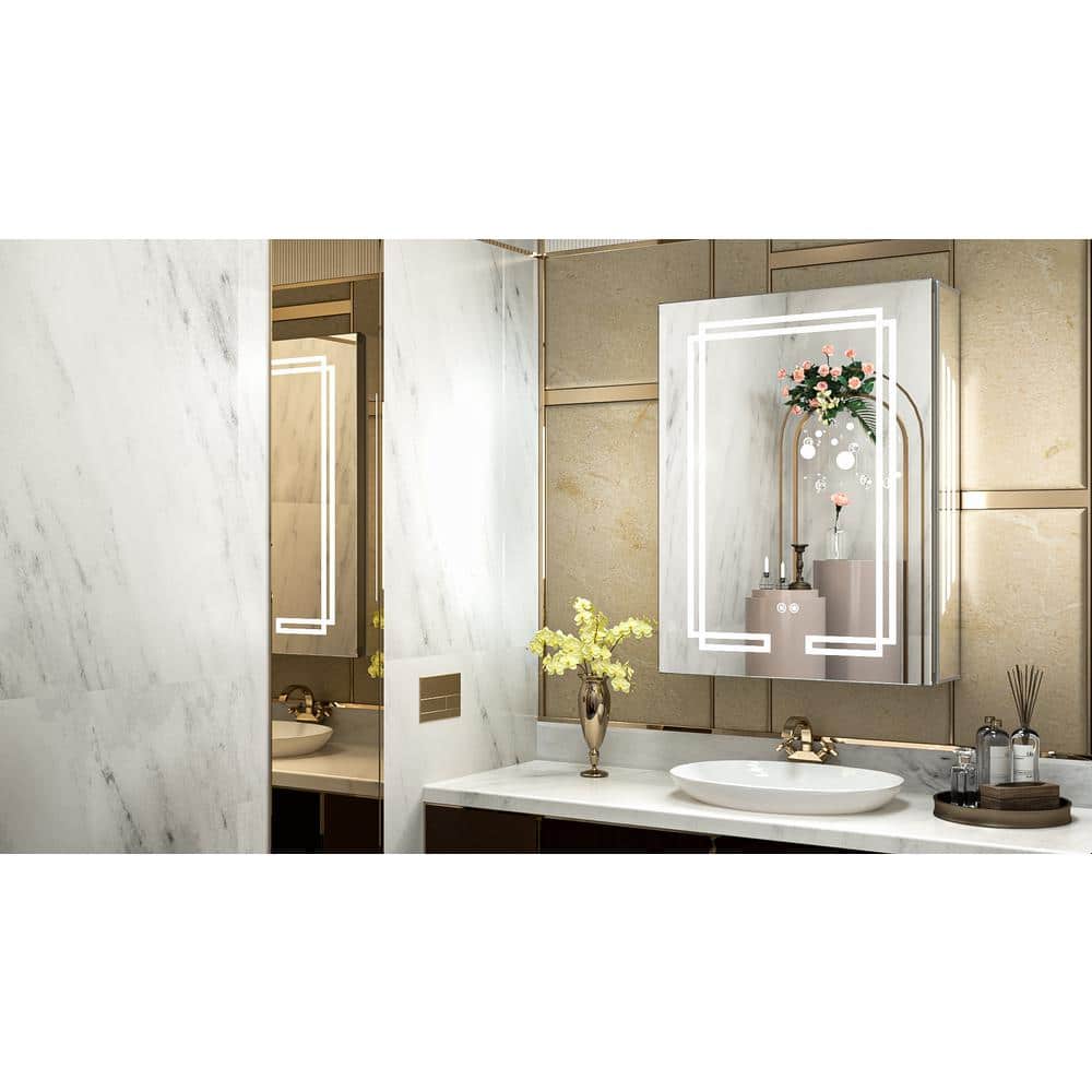 24" x 32" Silver Aluminum LED Medicine Cabinet with Mirror
