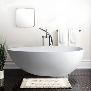 Assignan 67 in. Solid Surface Resin Stone Flatbottom Freestanding Bathtub in Matte White