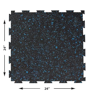 2 ft. W x 2 ft. L Black/Blue Interlocking Recycled Rubber Flooring (24 sq. ft./Pack)