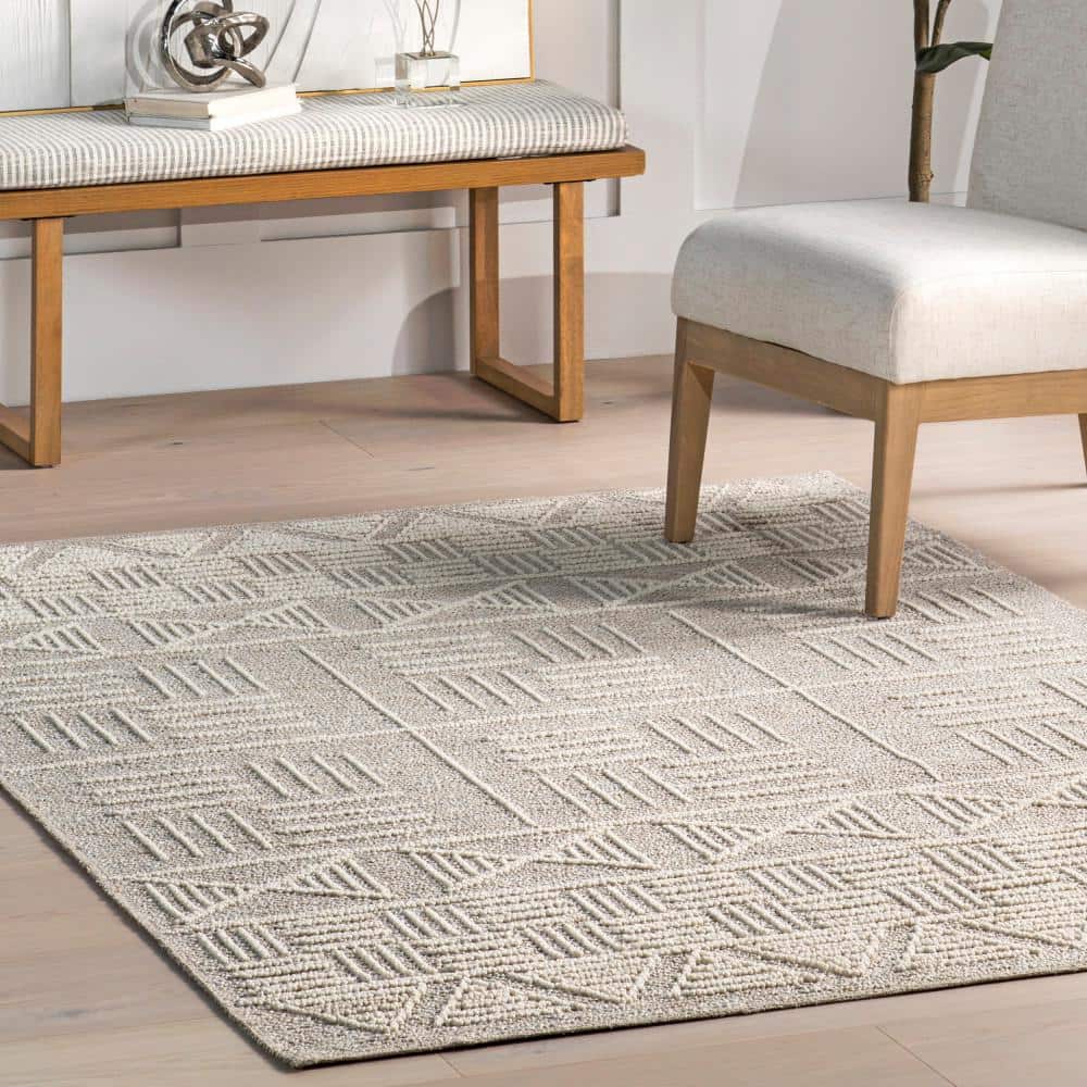 Demetra Beige Geometric Flat Woven Synthetic Area Rug
