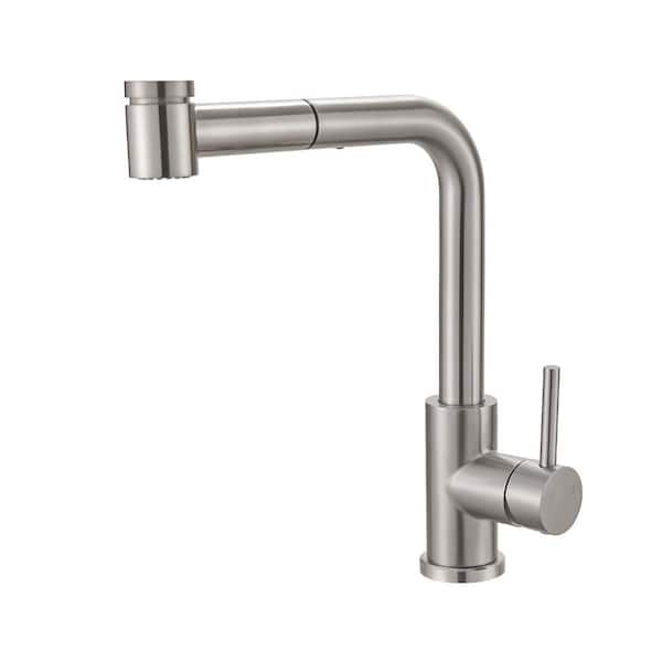Flynama 12.2 in. H Pull Out Sprayer Kitchen Faucet with 360 Degree Spout Swivel in Brushed Nickel