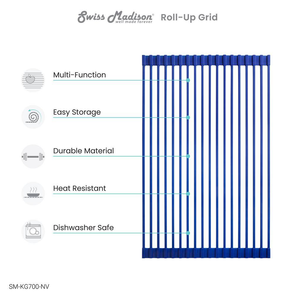 Navy Blue Silicone Roll-Up Kitchen Sink Grid