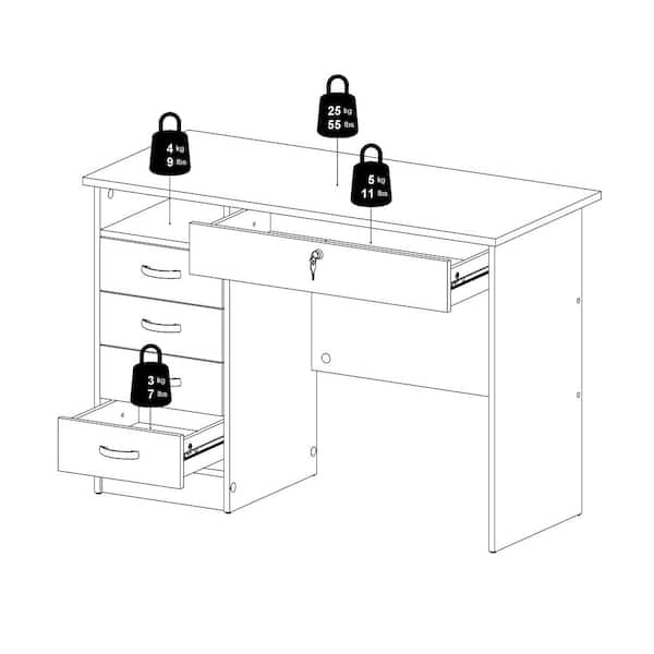 Tvilum 43 in. Rectangular White 5 Drawer Writing Desk with Locking