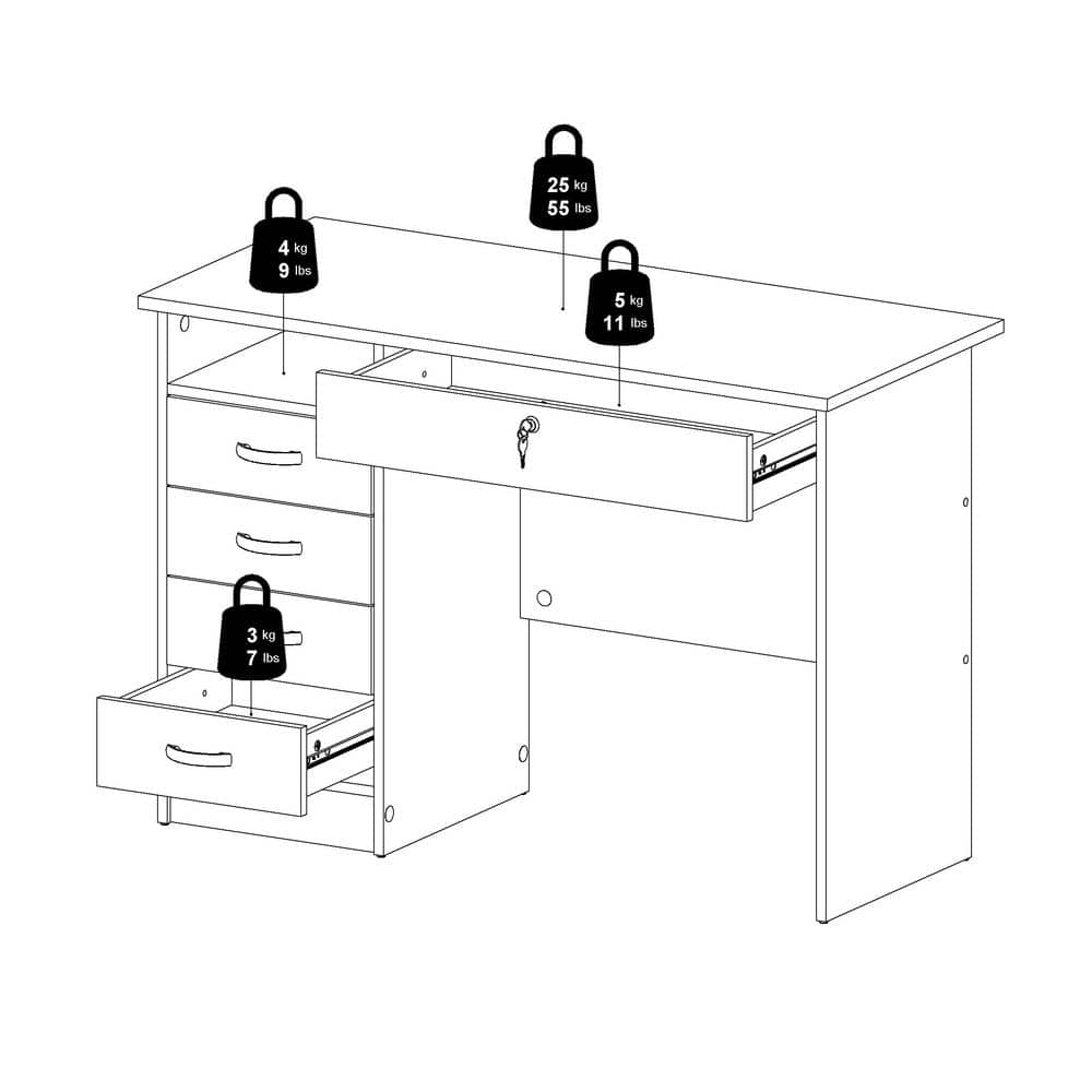 Walden White Engineered Wood Desk with 5 Drawers