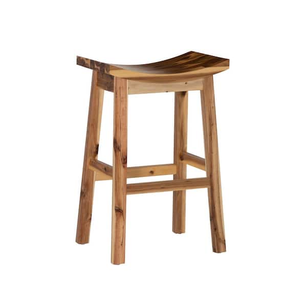 Hunter Saddle 30.25 in. Natural Brown Backless Wood Bar Stool with Wood Seat