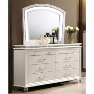 Litzler Pearl White 8-Drawer 63.63 in. Dresser with Lighted Mirror