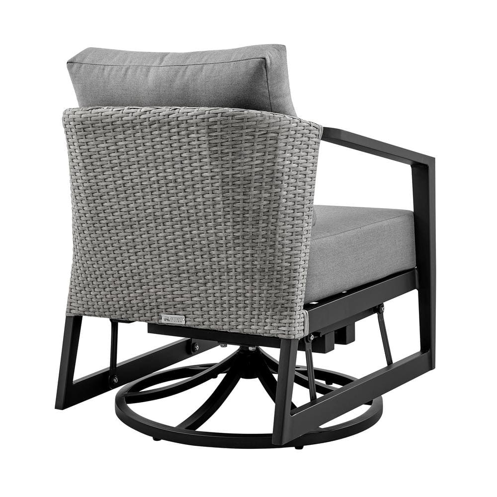 Aileen Black Aluminum and Grey Wicker Swivel Lounge Chair with Cushions