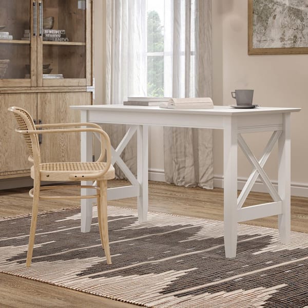X Design 48 in. Width White Solid Wood Home Office Writing Study Desk with Attachable USB Device Charger