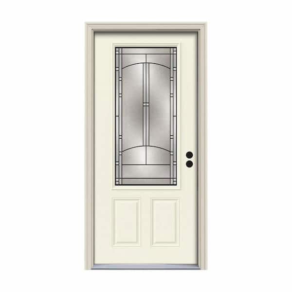 JELD-WEN 34 in. x 80 in. 3/4 Lite Idlewild Vanilla Painted Steel Prehung Left-Hand Inswing Front Door w/Brickmould