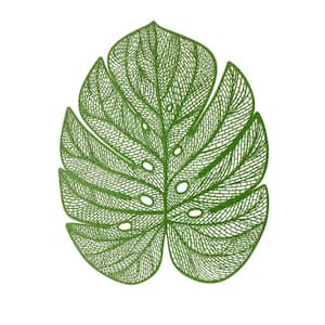 17.7 in. x 13.8 in. Green Leaf Shaped Metallic Vinyl Placemats Set, Table Mats for Dinner Table Decoration (Set of 8)