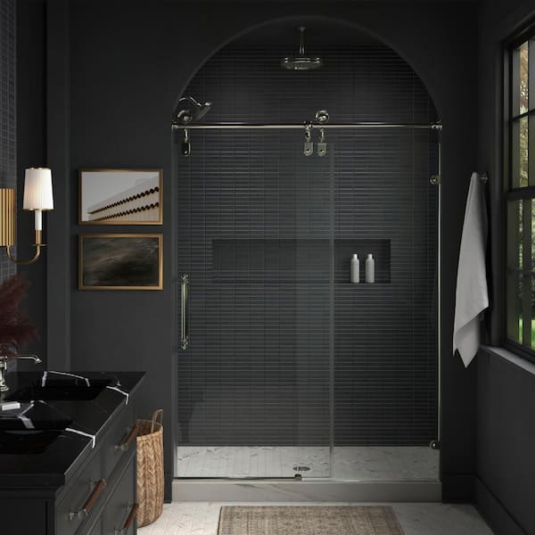 KOHLER Artifacts 58-59 in. W x 81 in. H Sliding Shower Door in Oil-Rubbed Bronze with 3/8 in. Thick Crystal Clear Glass