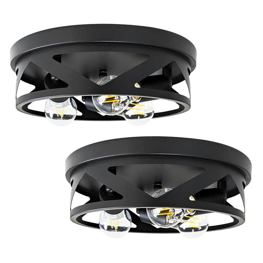 12.6 in. 3-Light Farmhouse Black V-cutout Flush Mount Ceiling Light with Turnable Light Cap, No Bulbs Included (2-Pack) price history on PriceWatchPro