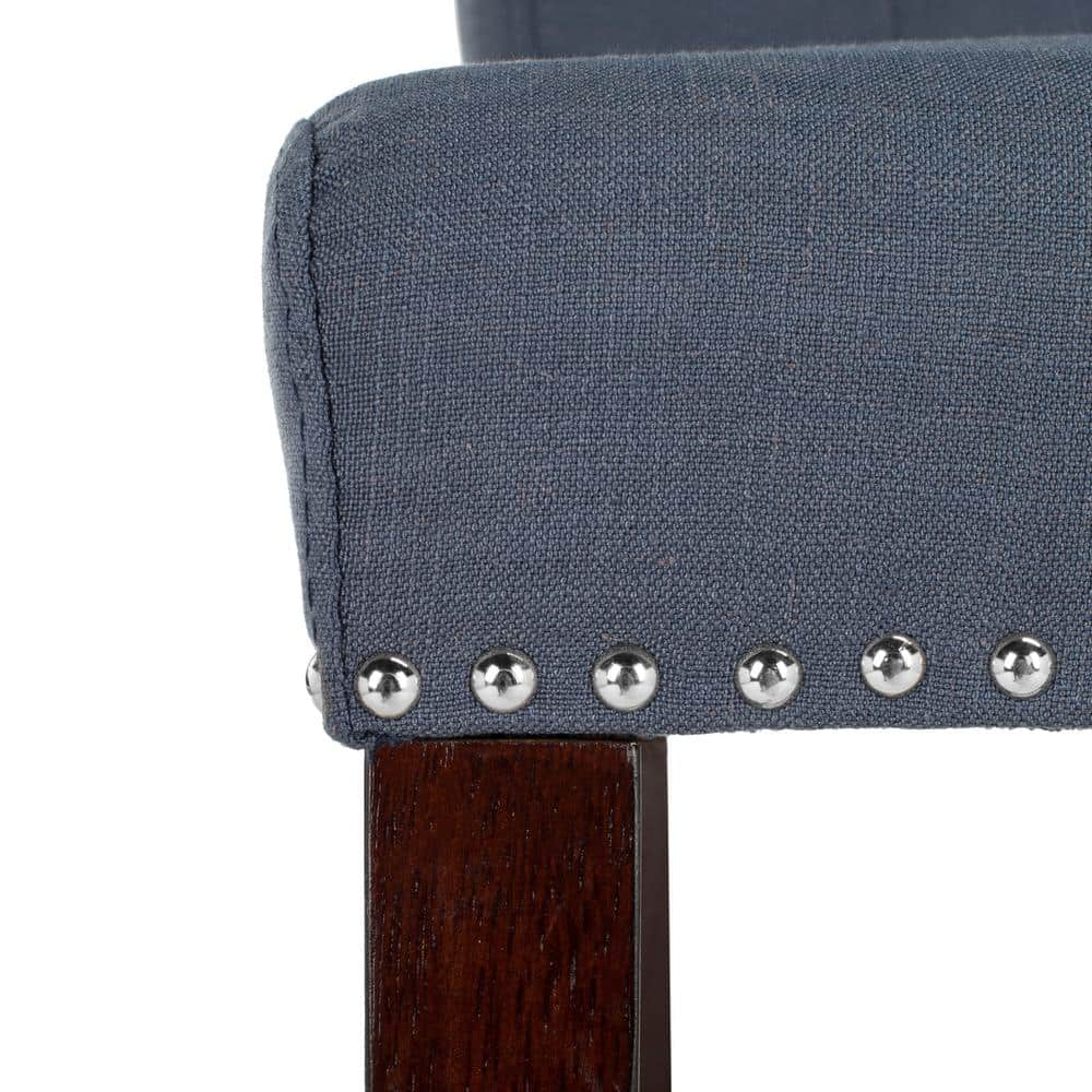 Elegant Transitional Navy Blue Bar Stool with Metal Accents, Set of 2