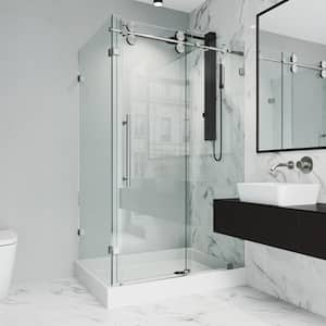 Winslow 36 in. L x 48 in. W x 80 in. H Frameless Sliding Shower Enclosure Kit in Stainless Steel with Clear Glass