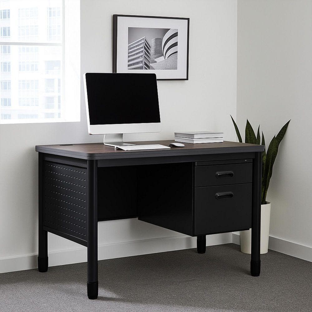 Regency Mesa 48 in. Neo Walnut Top Steel Single Pedestal Teacher's ...