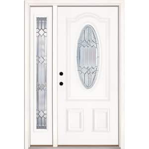 50.5 in.x81.625in.Mission Pointe Zinc 3/4 Oval Lt Unfinished Smooth Right-Hand Fiberglass Prehung Front Door w/Sidelite
