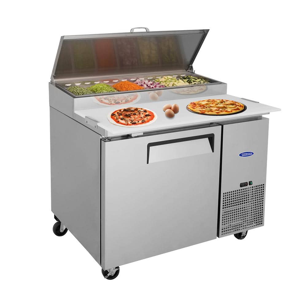 44 in. 11 cu. ft. Commercial Pizza Prep Table Refrigerator in Stainless with Butcher Cutting Board and Protection Lid