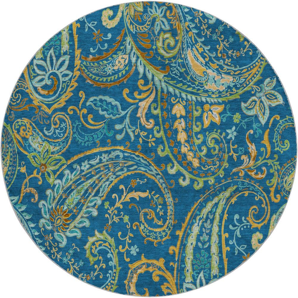 Dream Shag Premium Machine Washable Abstract ADS533 Navy 8 ft. x 8 ft. Round Rug price history on PriceWatchPro