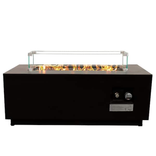 ToolCat 42 in. 50,000 BTU Rectangular Steel Gas Outdoor Patio Fire Pit Table with Lid in Black