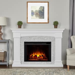 Deland Grand 63 in. Freestanding Wooden Electric Fireplace in White