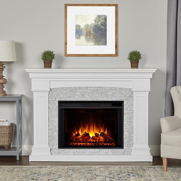 Real Flame Deland Grand 63 in. Freestanding Wooden Electric Fireplace in White