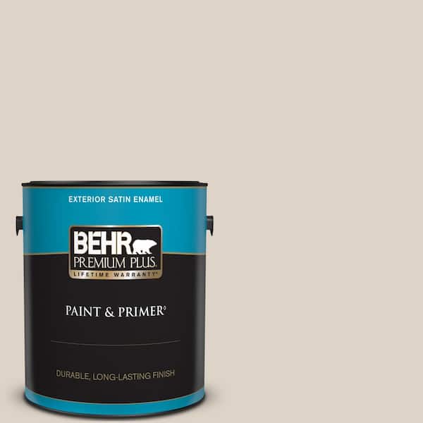 BEHR PREMIUM PLUS 1 gal. #OR-W06 Coconut Ice Satin Enamel Exterior Paint & Primer