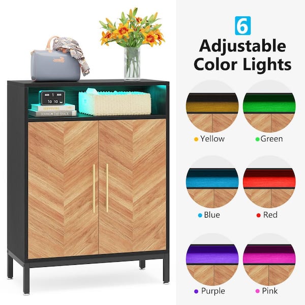 BYBLIGHT Lauren Brown Shoe Cabinet with Doors and Shelves, 16 Pairs Entryway Shoe Storage Cabinet with LED Light, Shoe Rack