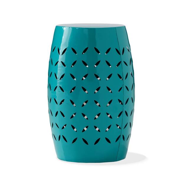 Sudzendf 12 in. Teal Cylindrical Iron Outdoor Side Table