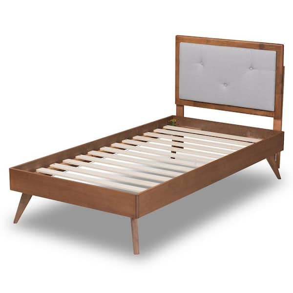 Baxton Studio Laima Light Grey and Walnut Brown Twin Platform Bed