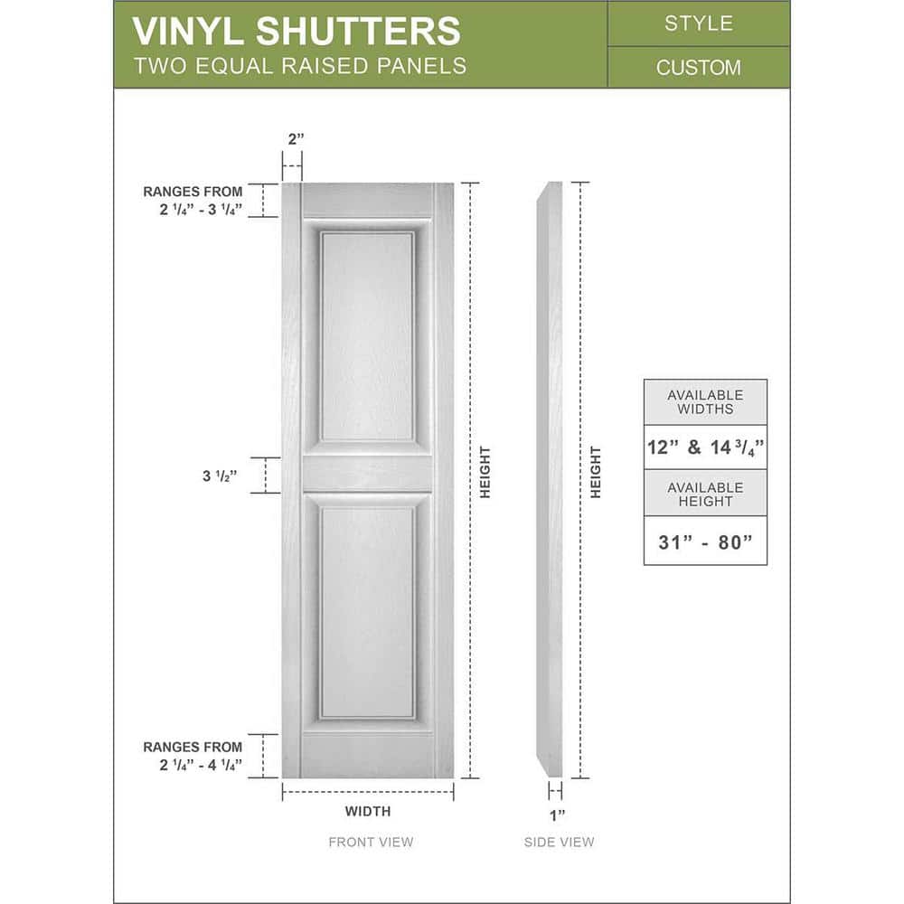 Black Vinyl Raised Panel Shutters with Installation Hardware, 14.75"W x 43"H
