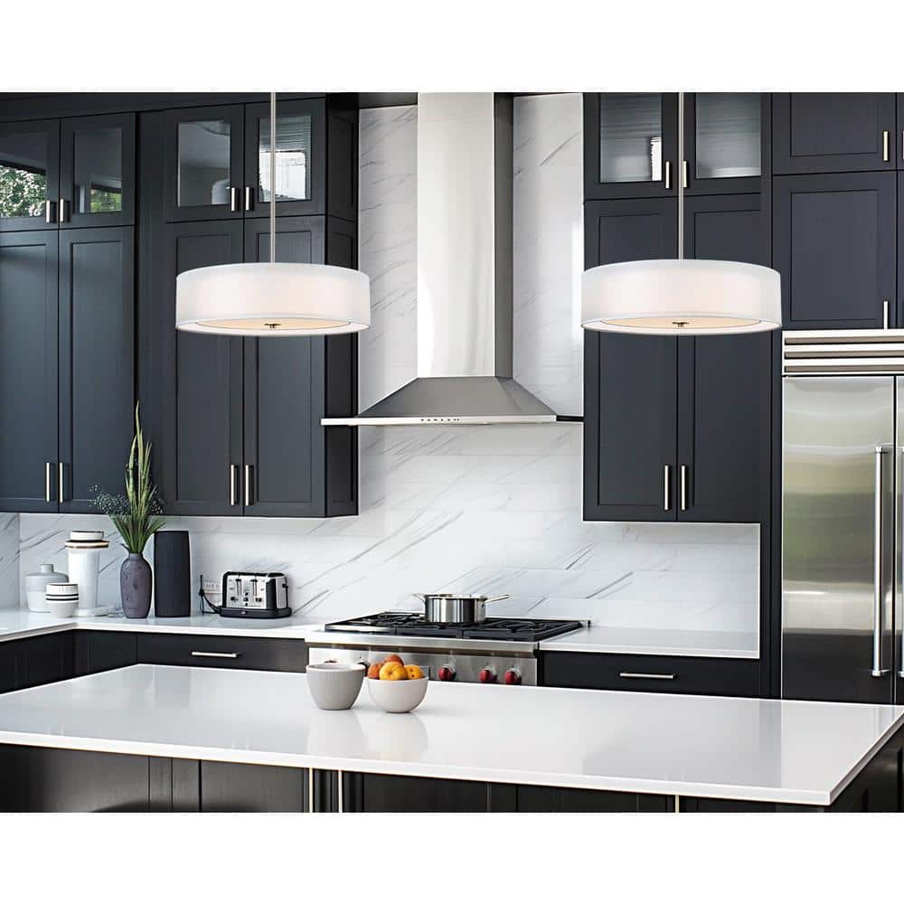 Elegant Brushed Nickel Double Drum Chandelier with Adjustable Height