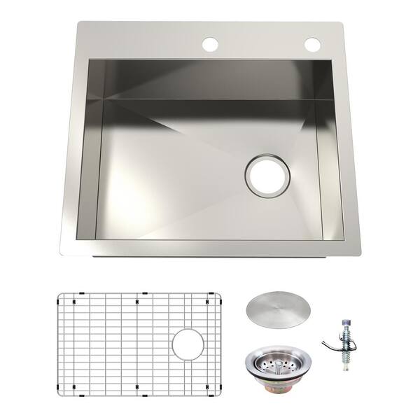 Glacier Bay Professional Zero Radius 25 in. Drop-In Single Bowl 16 Gauge Stainless Steel Kitchen Sink with Accessories