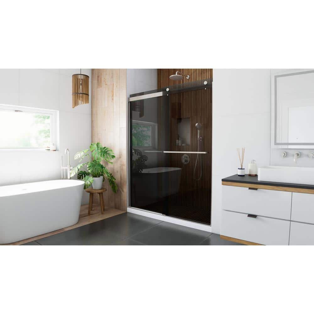 Sapphire 56-60" Brushed Nickel Semi-Frameless Sliding Shower Door with Smoke Gray Glass