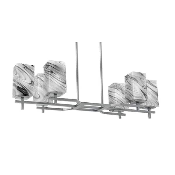 Unbranded Bridgewater 6-Light Graphite Linear Chandelier, Any Room with 3.5 in. Square Onyx Swirl Glass Shades, No Bulbs Included
