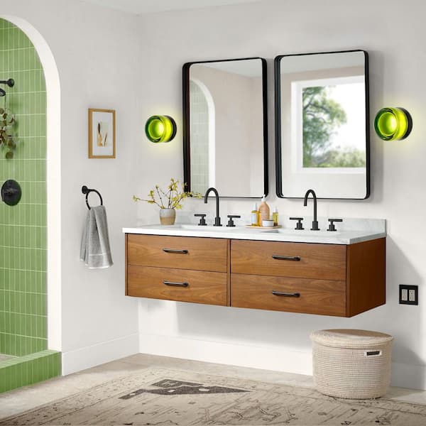Evan 5.1 in. Modern Green Dome Dimple Light Integrated LED Bathroom Vanity Light with Glass Shade