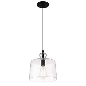 Lavery 10 in. 1-Light Black Bell Mini Pendant with Clear Glass Shade