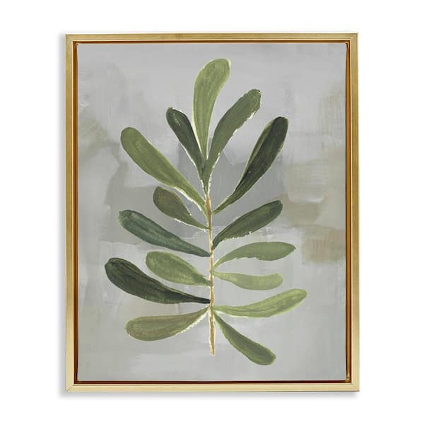 Stupell Industries Single Green Leaf Branch by Lanie Loreth Gold Floater Frame Nature Graphic Art Print 21 in. x 17 in.