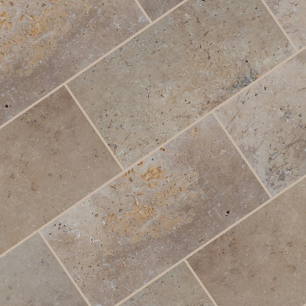 Brown Chiseled Travertine Paver Tile, Mediterranean Outdoor Floor Tiles Home Depot