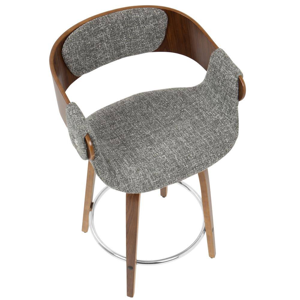 Elisa 33" Gray and Walnut Mid-Century Modern Swivel Counter Stool