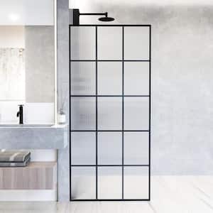 Mosaic 34 in. W x 74 in. H Framed Fixed Shower Screen Door in Matte Black with 3/8 in. (10mm) Fluted Glass