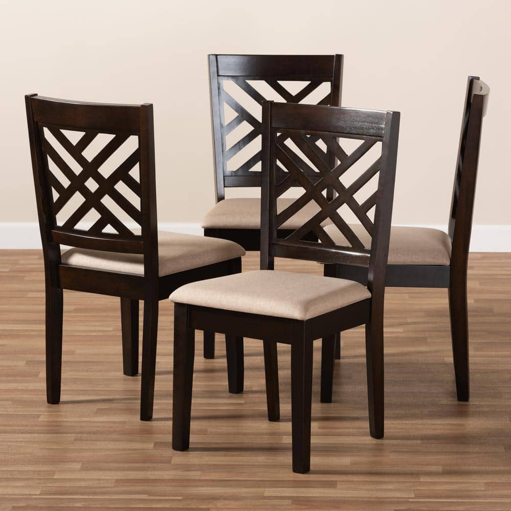 Caron Mahogany Rubberwood Dining Chairs with Lattice Back, Set of 4